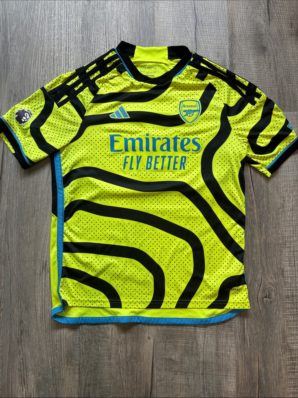 adidas Boys Neon Yellow and Black Arsenal 2023/24 Odegaard Jersey
